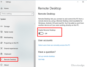 Enable or Disable Remote Desktop