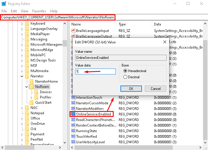 disable Online Services for Narrator 