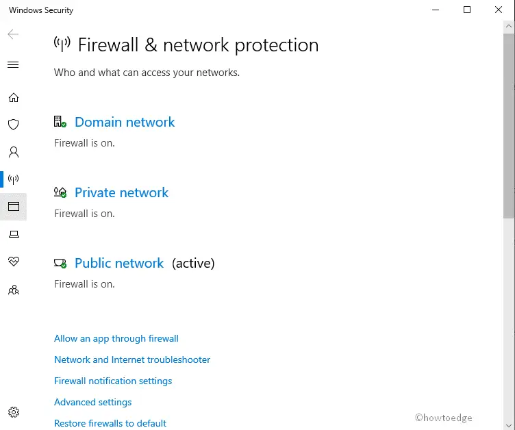 Enable or Disable firewall in windows 10