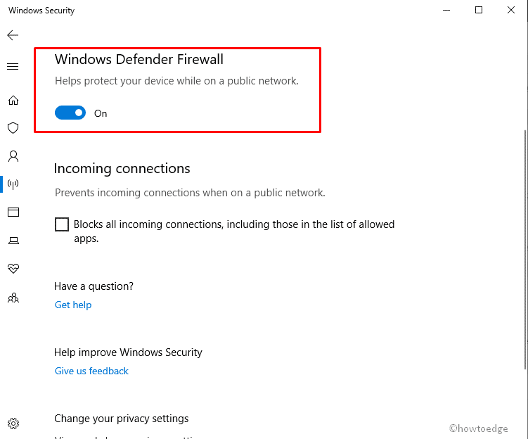 Enable or Disable firewall in windows 10