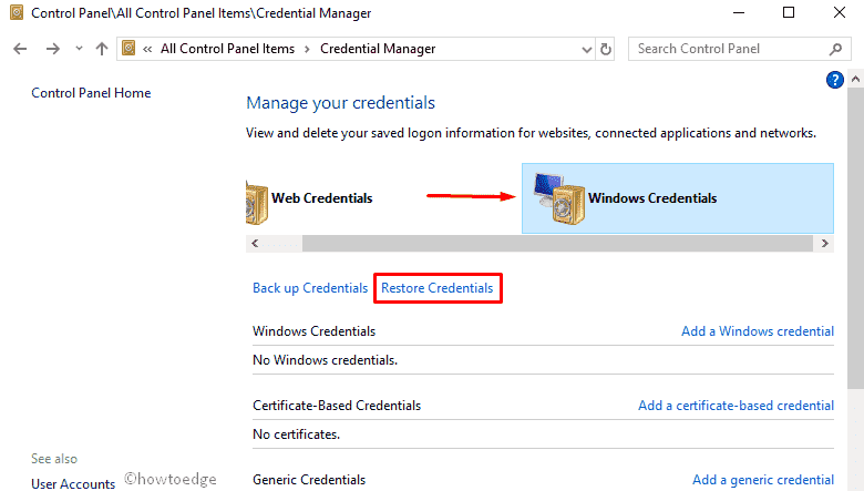 Credential Manager on Windows 10