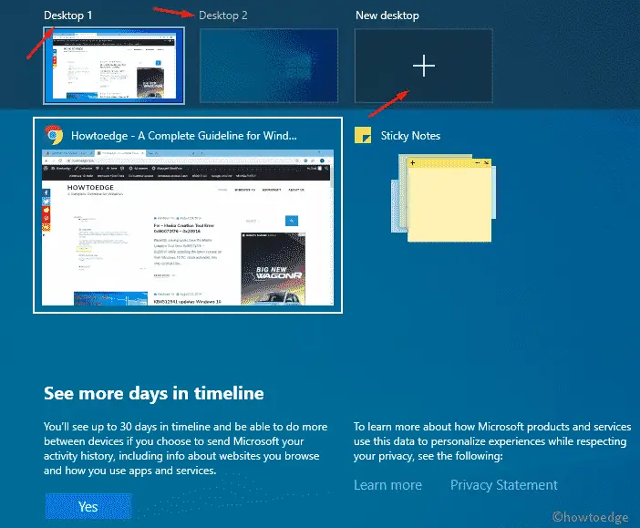 How to switch in between the Virtual Desktops Windows 10 - Howtoedge