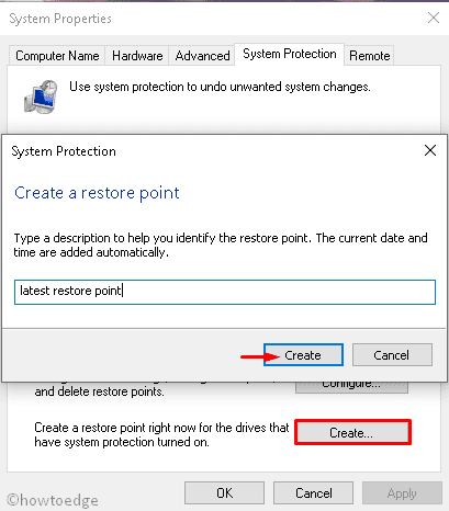 Создать точку восстановления