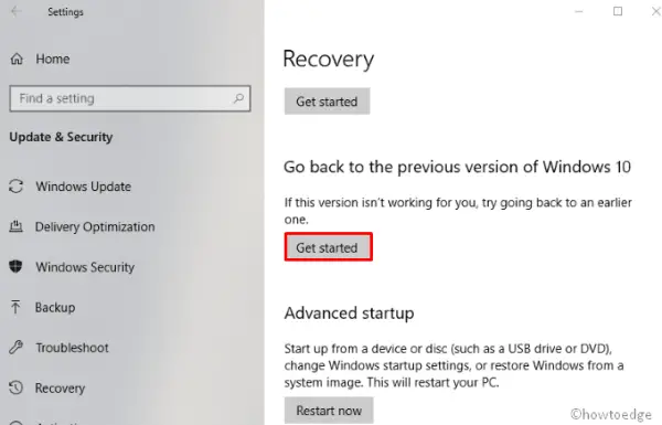 Recovery - Rollback to previous Build of Windows 10