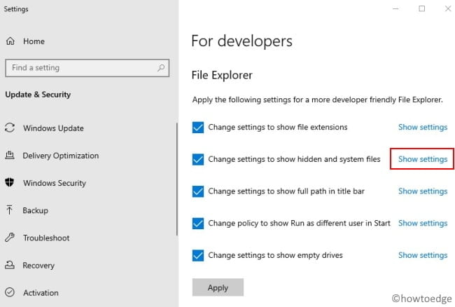 Пользовательский интерфейс настроек Windows