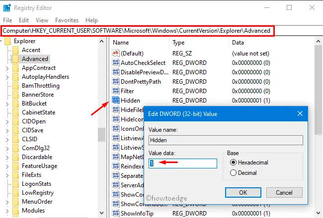 Скрытые файлы и папки через реестр
