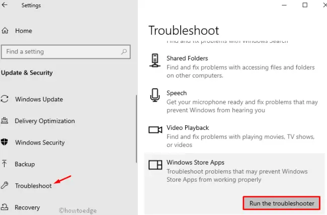 Запустите средство устранения неполадок приложения Магазина Windows