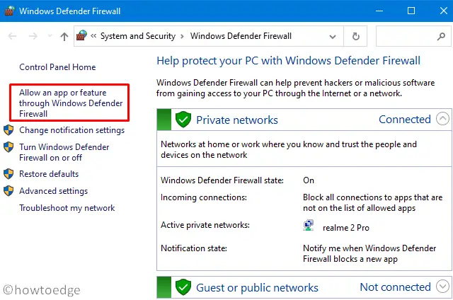Allow an app feature through Windows Firewall