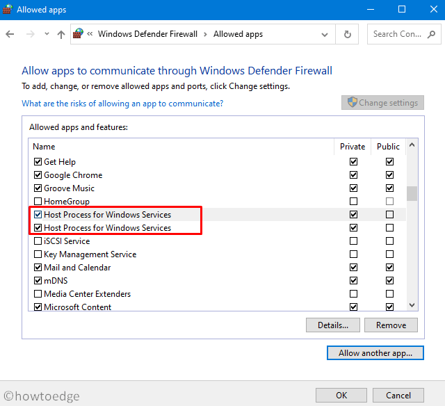 Allow another app - svchost