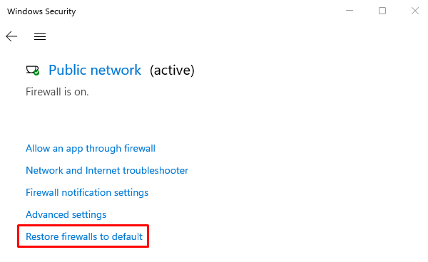 Restore firewalls to default