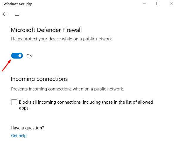 Turn off Defender firewall