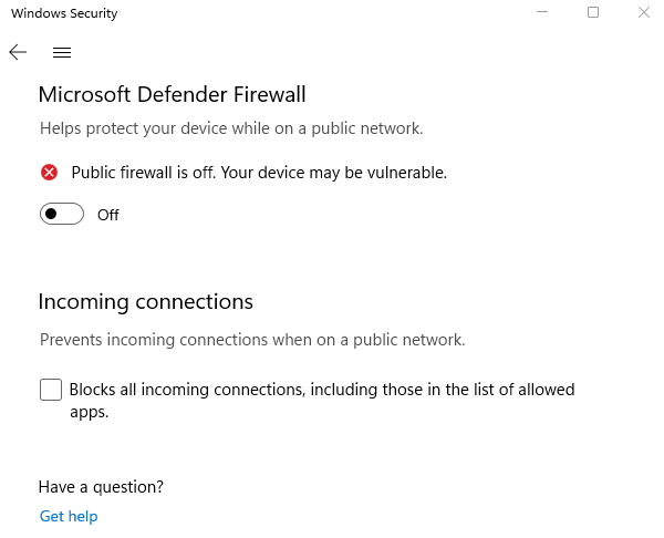 Turn off Microsoft Defender firewall