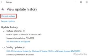 Uninstall Windows 10 Cumulative Update using Command Prompt