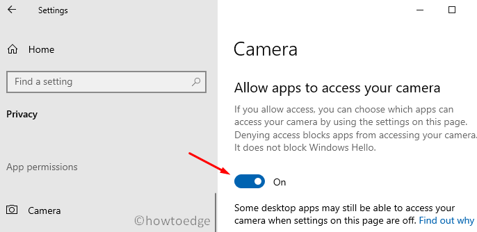 Allow apps to access Camera