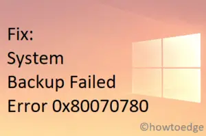 Backup Failed Error 0x80070780