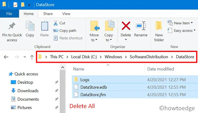 Ошибка обновления 0x80240023 - Очистить хранилище данных