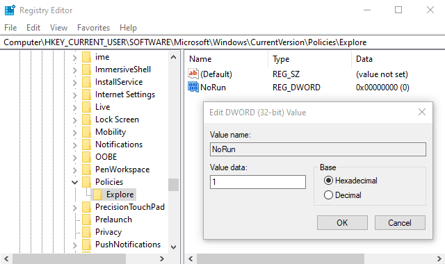 Enable or Disable Run Command Box in Windows 10