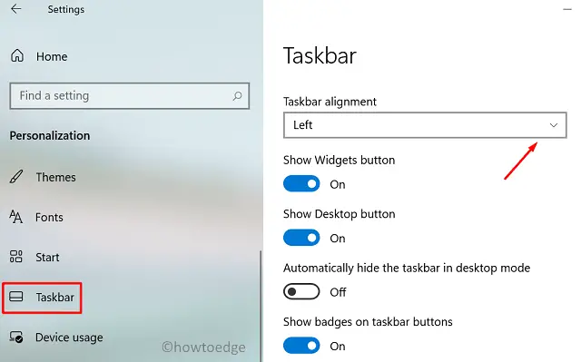 Align Taskbar icons to the left