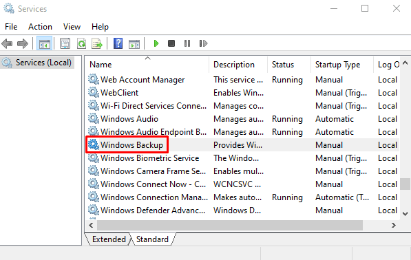 Enable Windows Backup Services