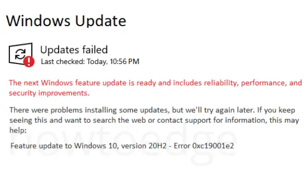 Update Error 0xc19001e2 in Windows 10
