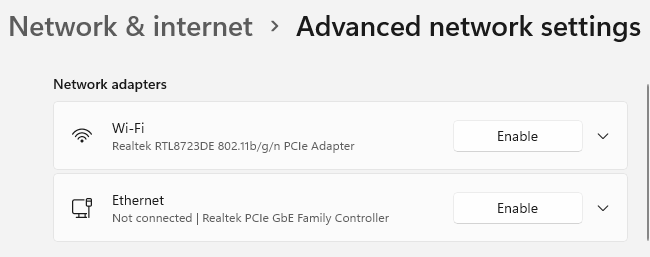 Включите адаптер Wi-Fi и Ethernet в Windows 11