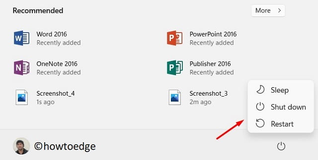 Завершение работы или перезагрузка Windows 11 - кнопка питания