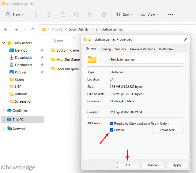 Make Files or Folders hidden in Windows 11