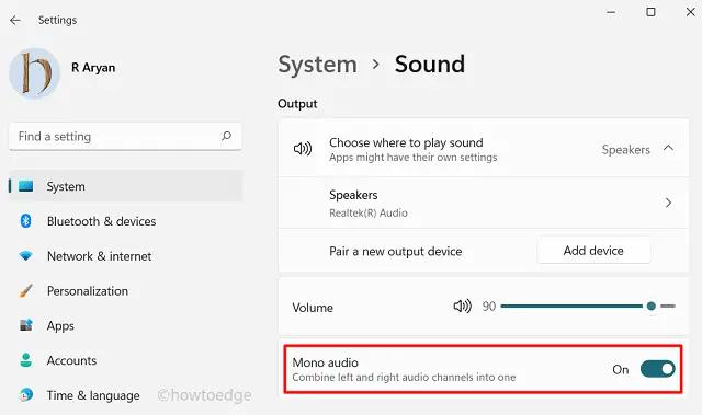 Windows 11 - включить монофонический звук