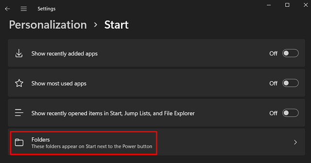 добавить персонализированные папки или приложения рядом с Пуском