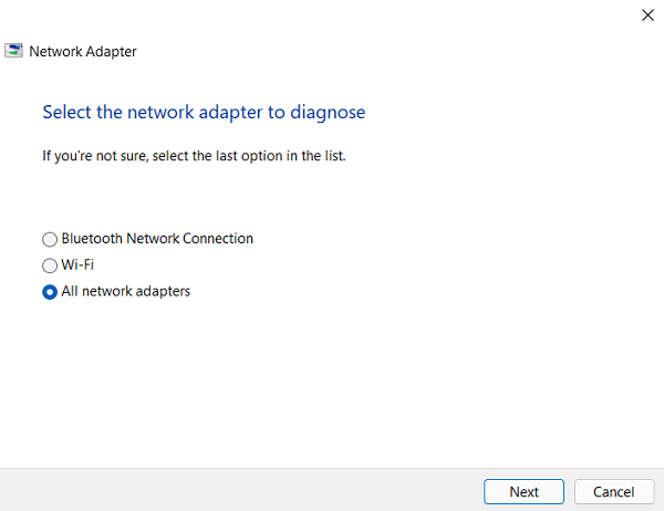 Выберите сетевой адаптер