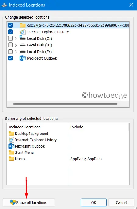 Показать все проиндексированные местоположения
