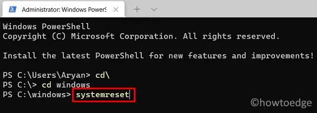 Сброс системы через PowerShell