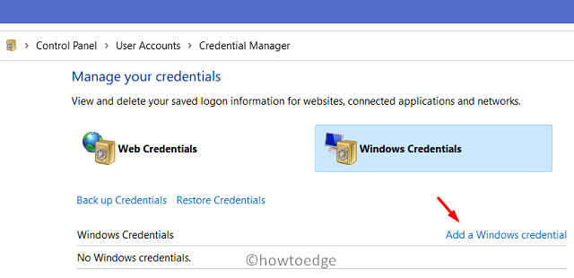 Add a Windows Crednetial Manager