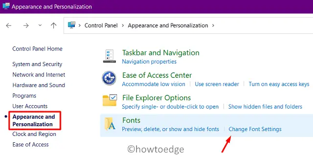 Изменить настройки шрифта Панель управления