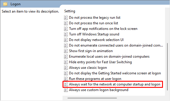 Enable the Network Startup Local policy