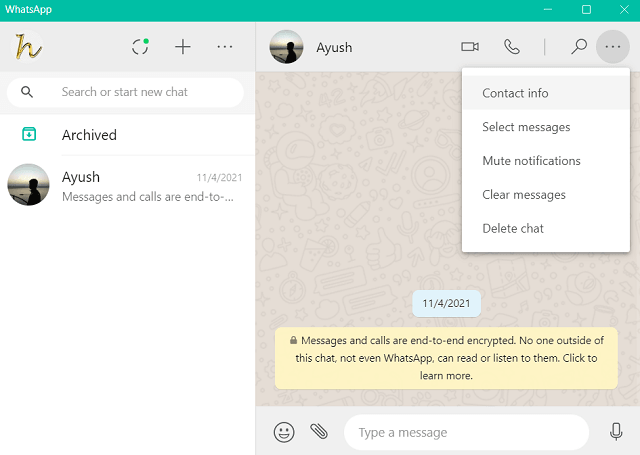 Chat Settings on Whatsapp Desktop