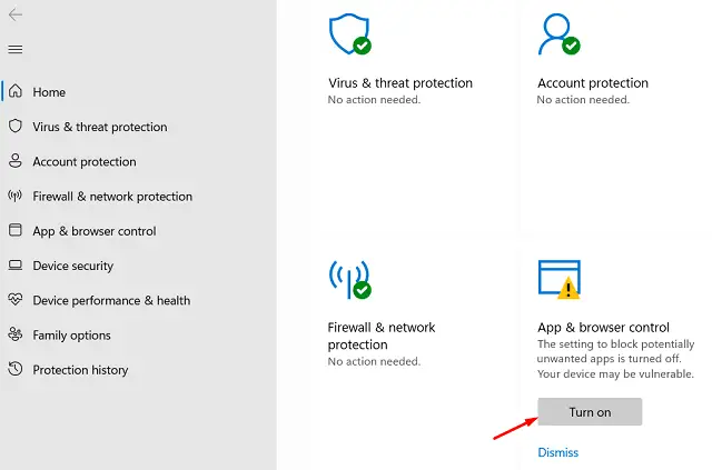 Включить контроль приложений и браузера