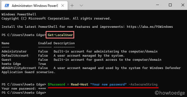 change Local Account Password on Windows 11 via PowerShell