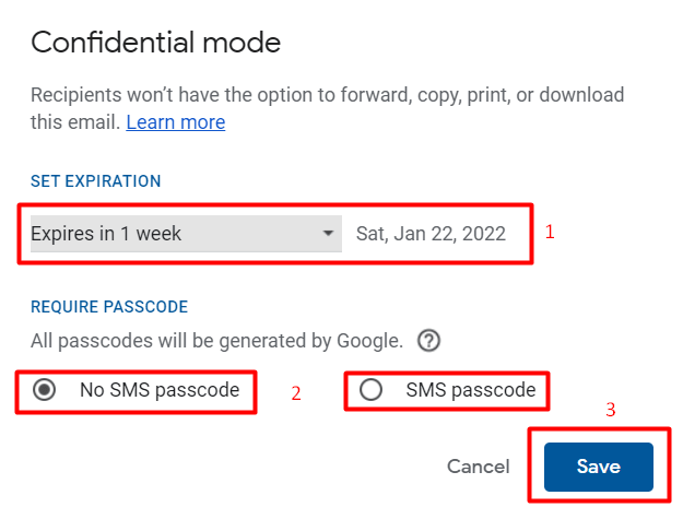 Fix an expiration date to confidential message on Gmail