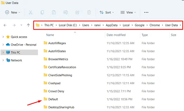 Переименуйте папку Google Chrome по умолчанию