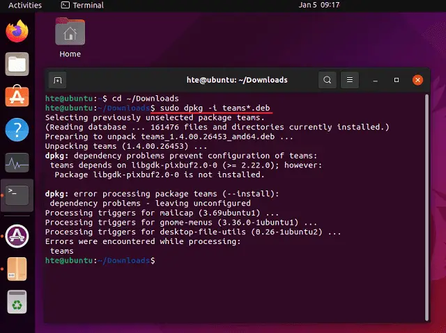 unduh Teams untuk Linux melalui terminal