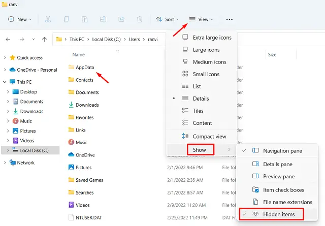 Доступ к Appdata в Windows 11