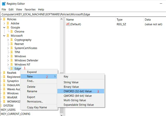 Prevent Edge from Saving Browsing History - Create a new entry