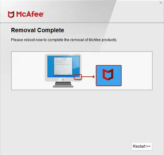 Restart PC after uninstalling McAfee using McAfee