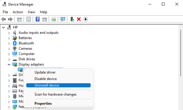 Удалить адаптеры дисплея