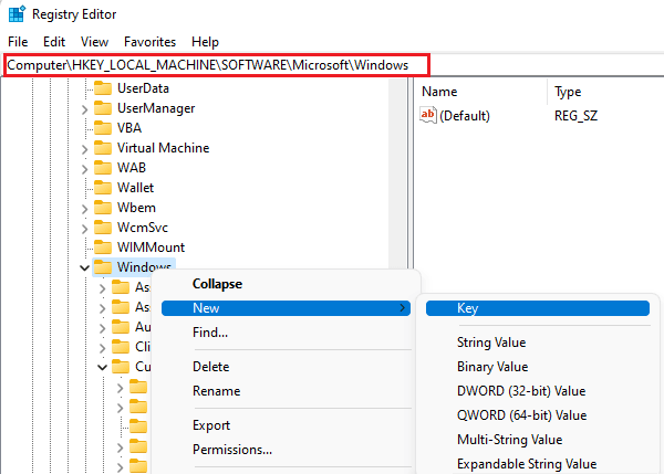 Создайте новую запись в реестре - Персонализация