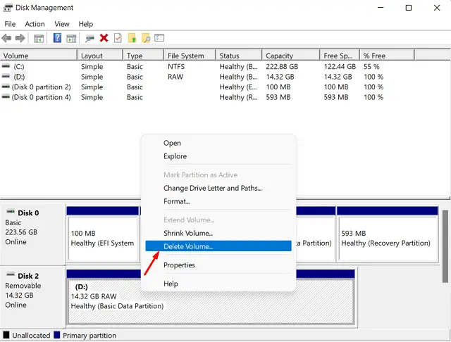 Delete Volume inside Disk Management