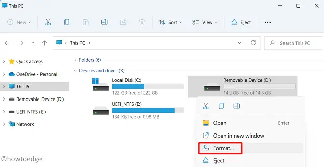 Format USB device on Windows 11