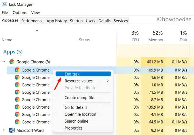 Google Chrome перестал работать — завершить процесс Chrome