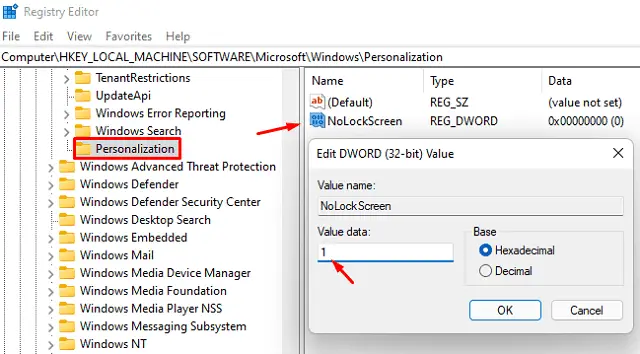 изменить реестр - NoLockScreen